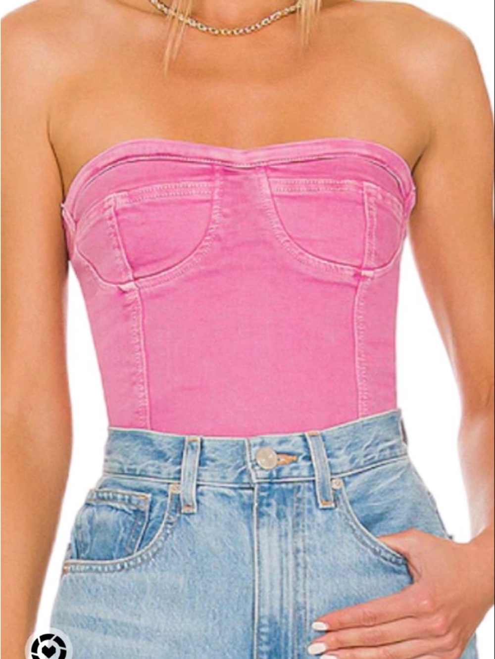 superdown Pink Strapless Denim-Style Bustier Crop Top